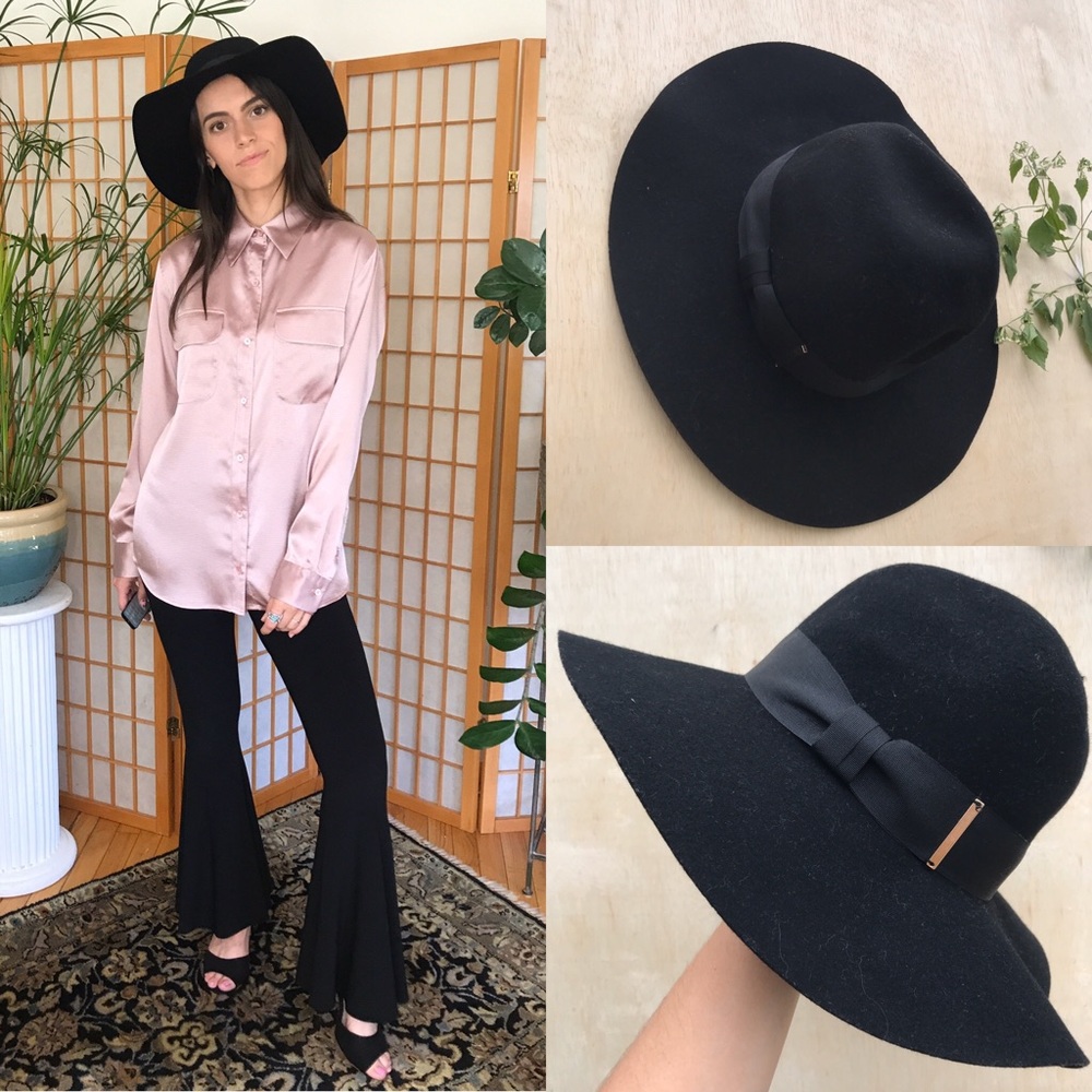 H&M Wool Black Floppy Circle Bow Hat